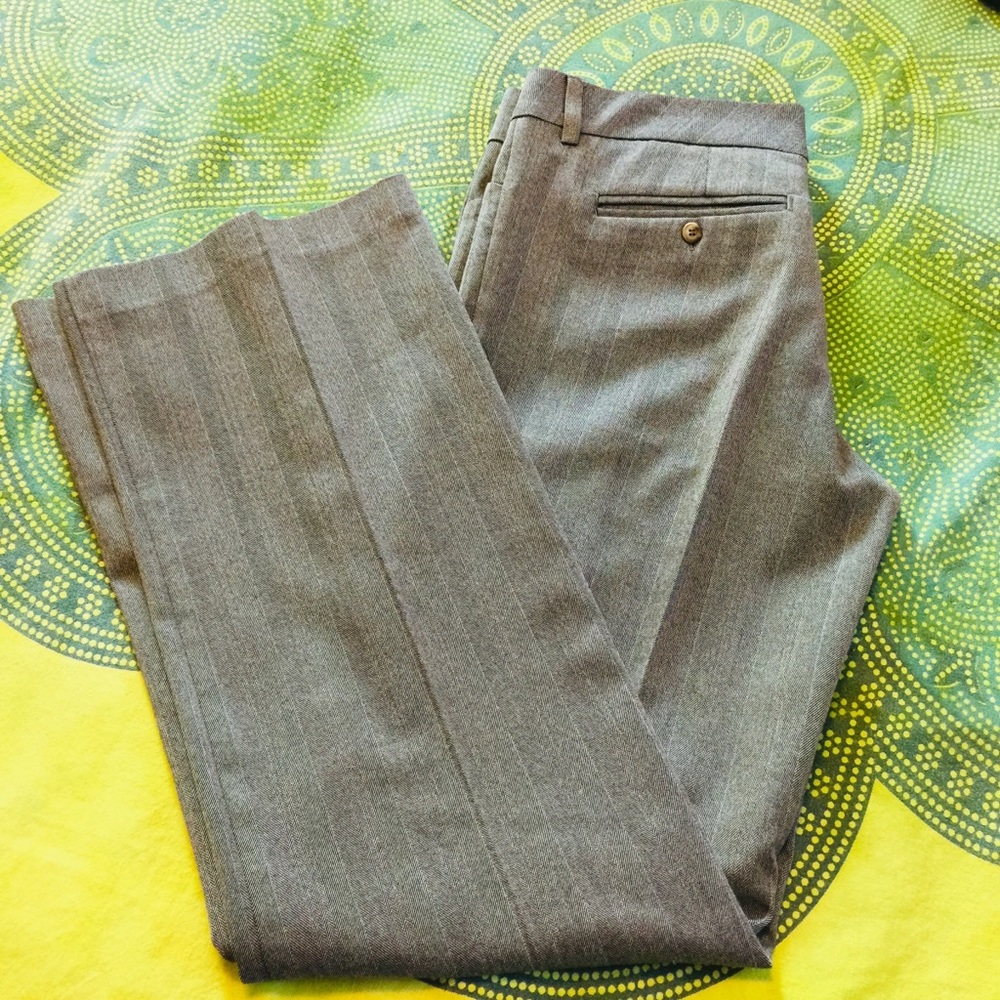 gray blue pinstripe wide leg trouser suit pants